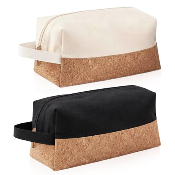 תיק כלי רחצה בד קנבס בשילוב שעם