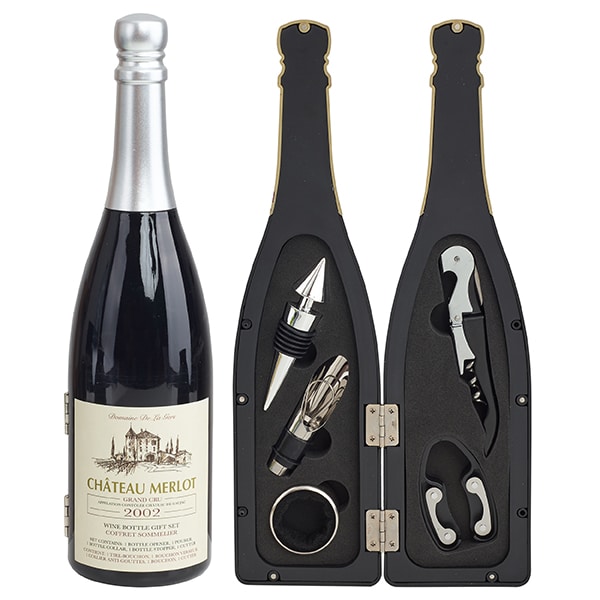 מארז אביזרי יין בצורת בקבוק שמפניה