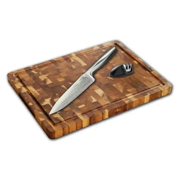 לוח בוצ'ר עם סכין שף ומשחיז